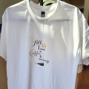 White Graphic Tee with Coffee Print